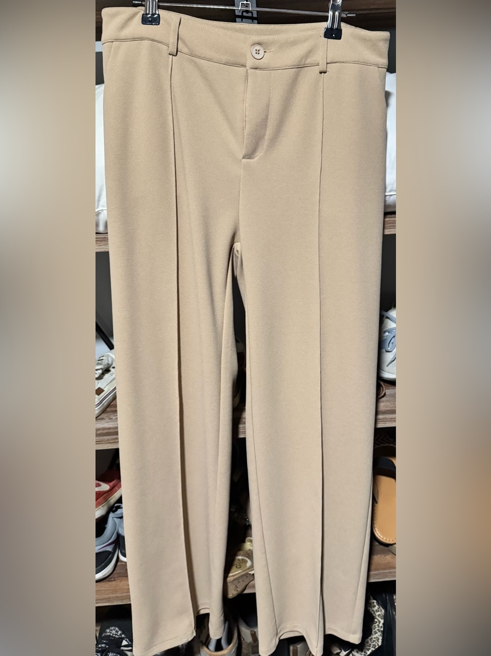 SHEIN Beige High-Rise Straight-Leg Trousers